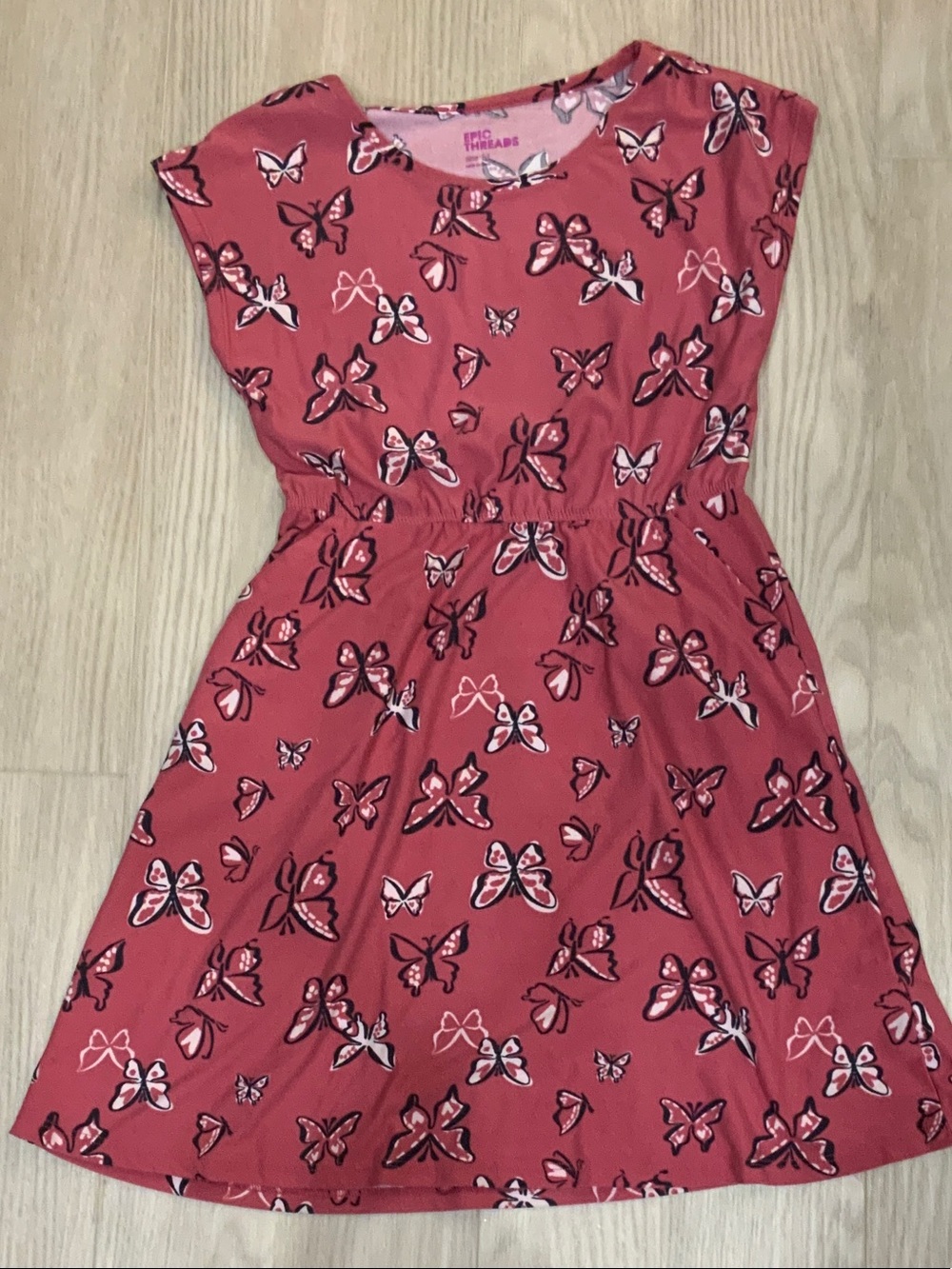 Epic Threads Coral Pink Butterfly Print Casual Dress